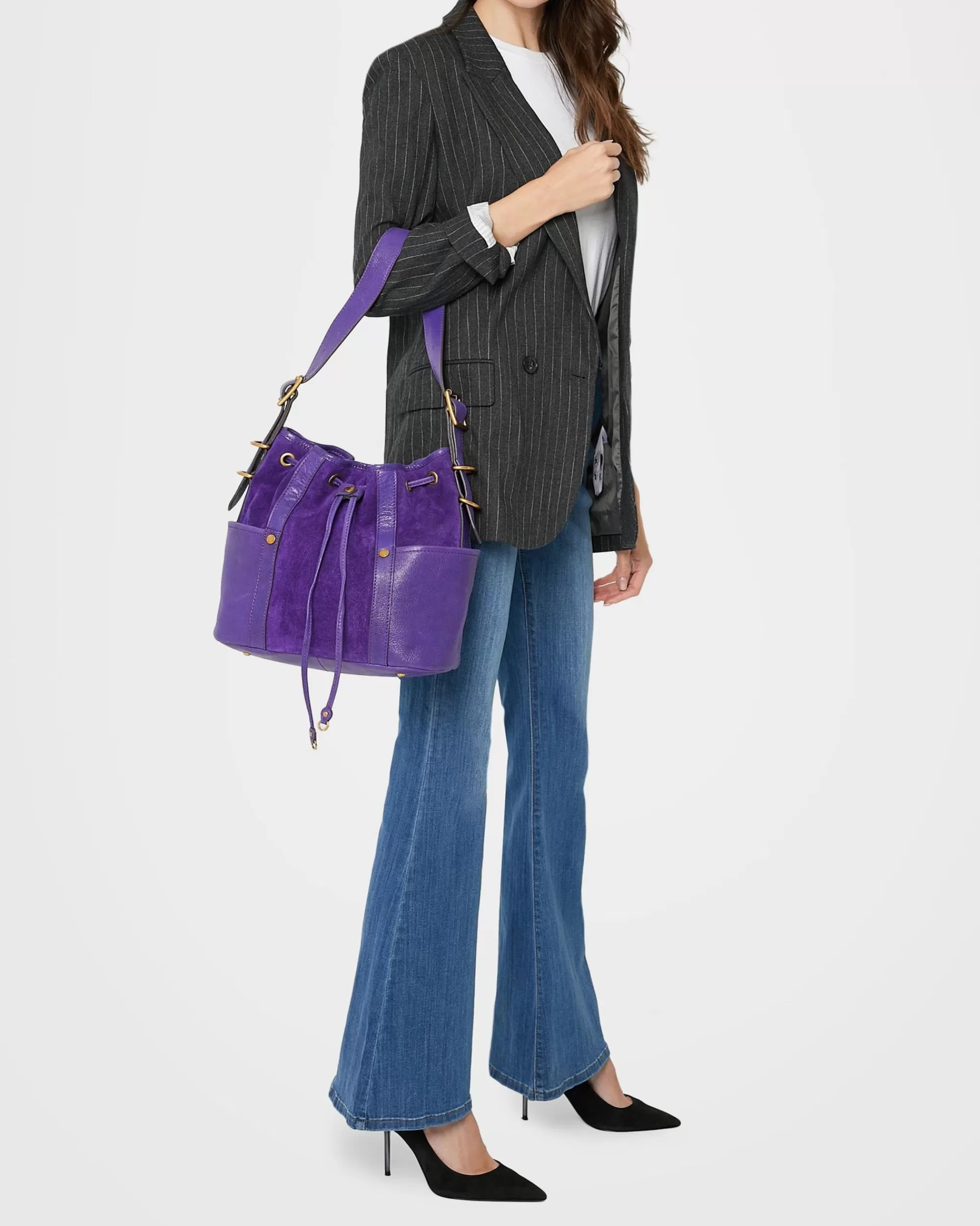 Aimee Kestenberg Shoulder Bags-About Town Drawstring Bucket Violet With 14K Yellow Gold