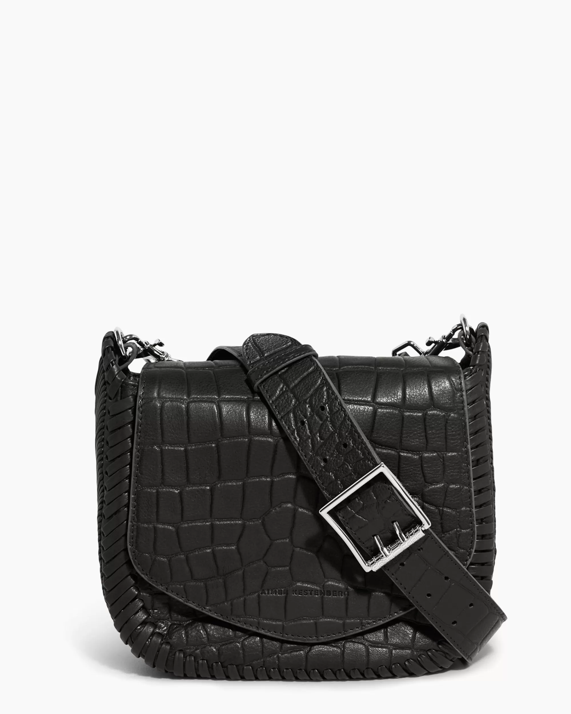 Aimee Kestenberg Crossbody Bags-All For Love Saddle Crossbody Black Croco