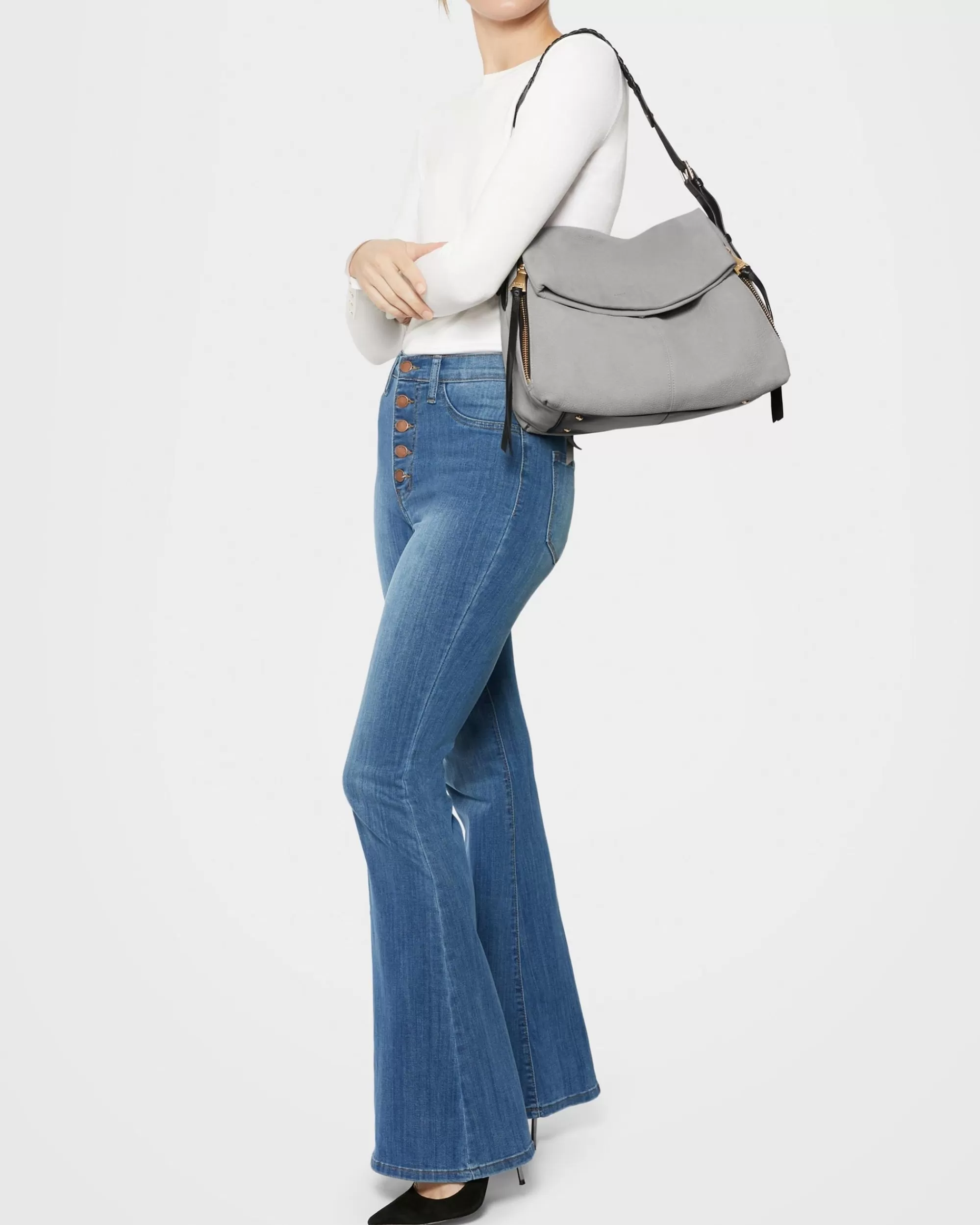 Aimee Kestenberg Shoulder Bags-Bali Hobo Cool Grey/Black Nubuck