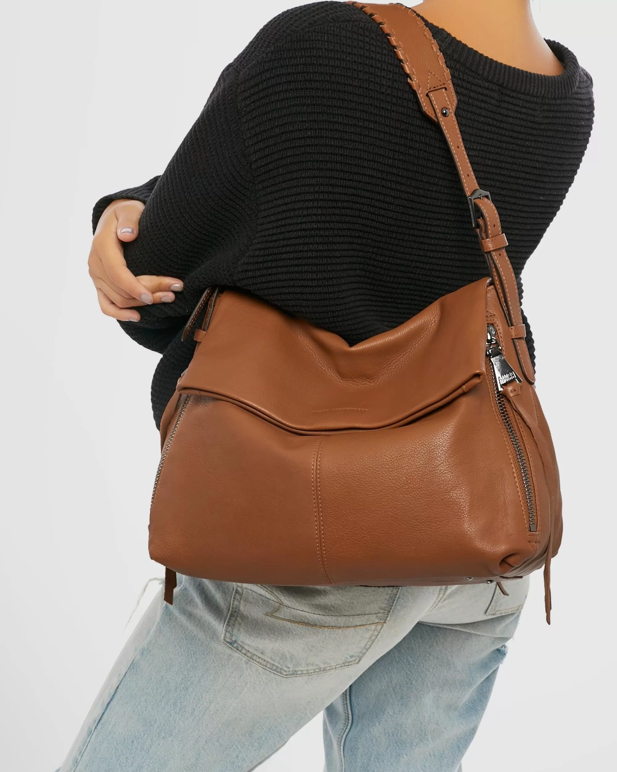 Aimee Kestenberg Shoulder Bags-Bali Hobo Chestnut Brown With Gunmetal