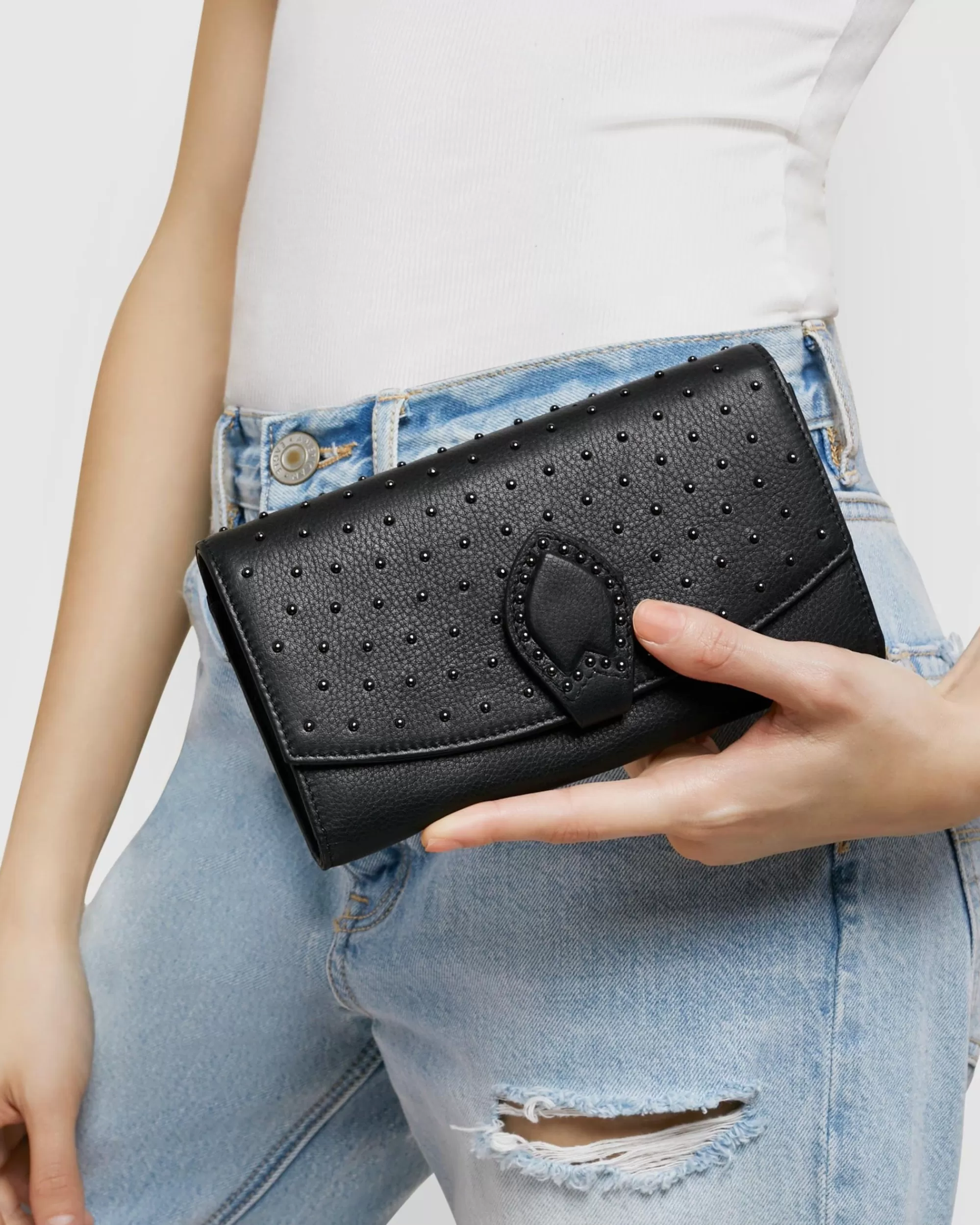 Aimee Kestenberg Wallets-Classified Wallet On A Chain Black With Black Studs