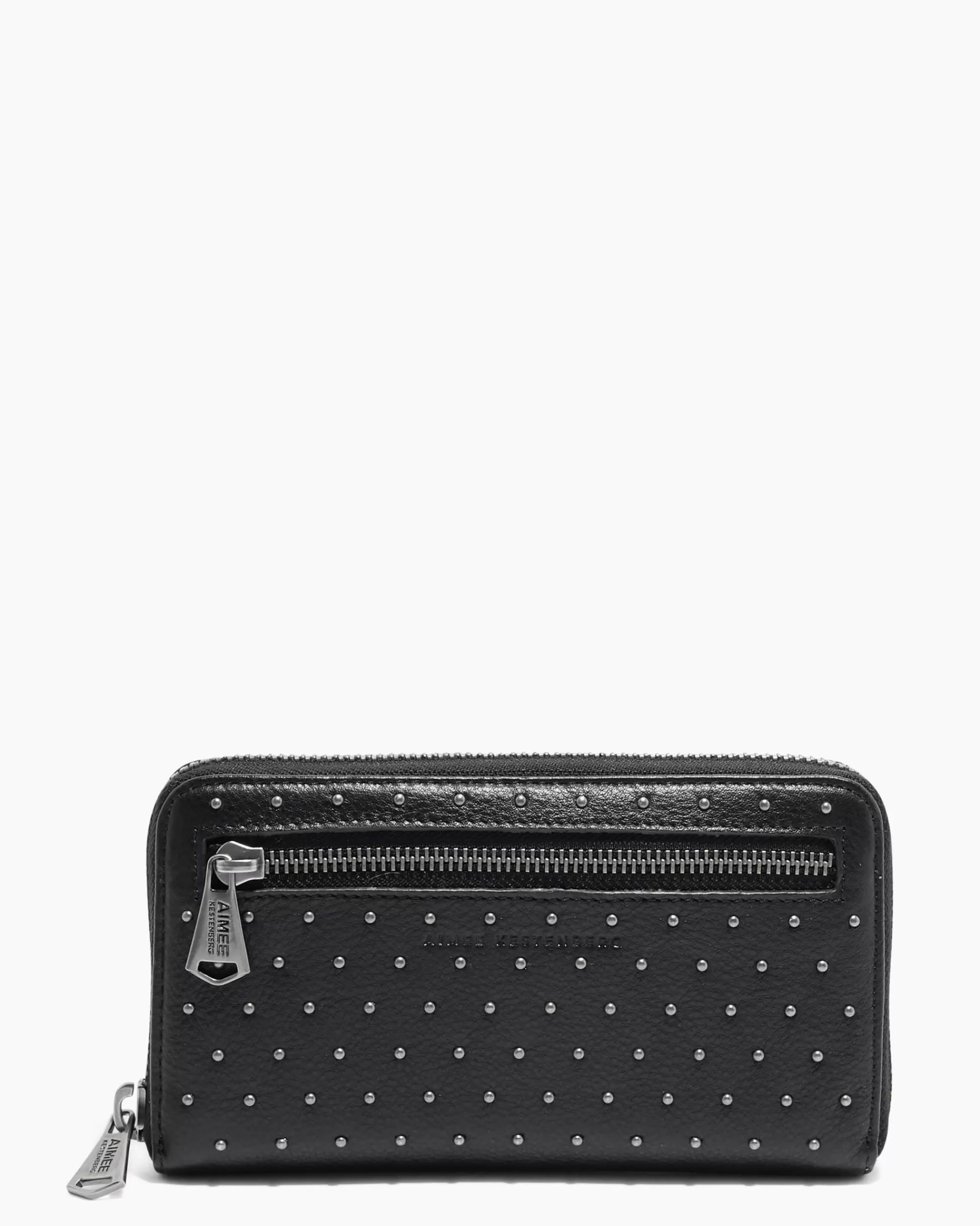 Aimee Kestenberg Clutches-Jesse Large Zip Around With Rfid Black Distressed Silver Studs