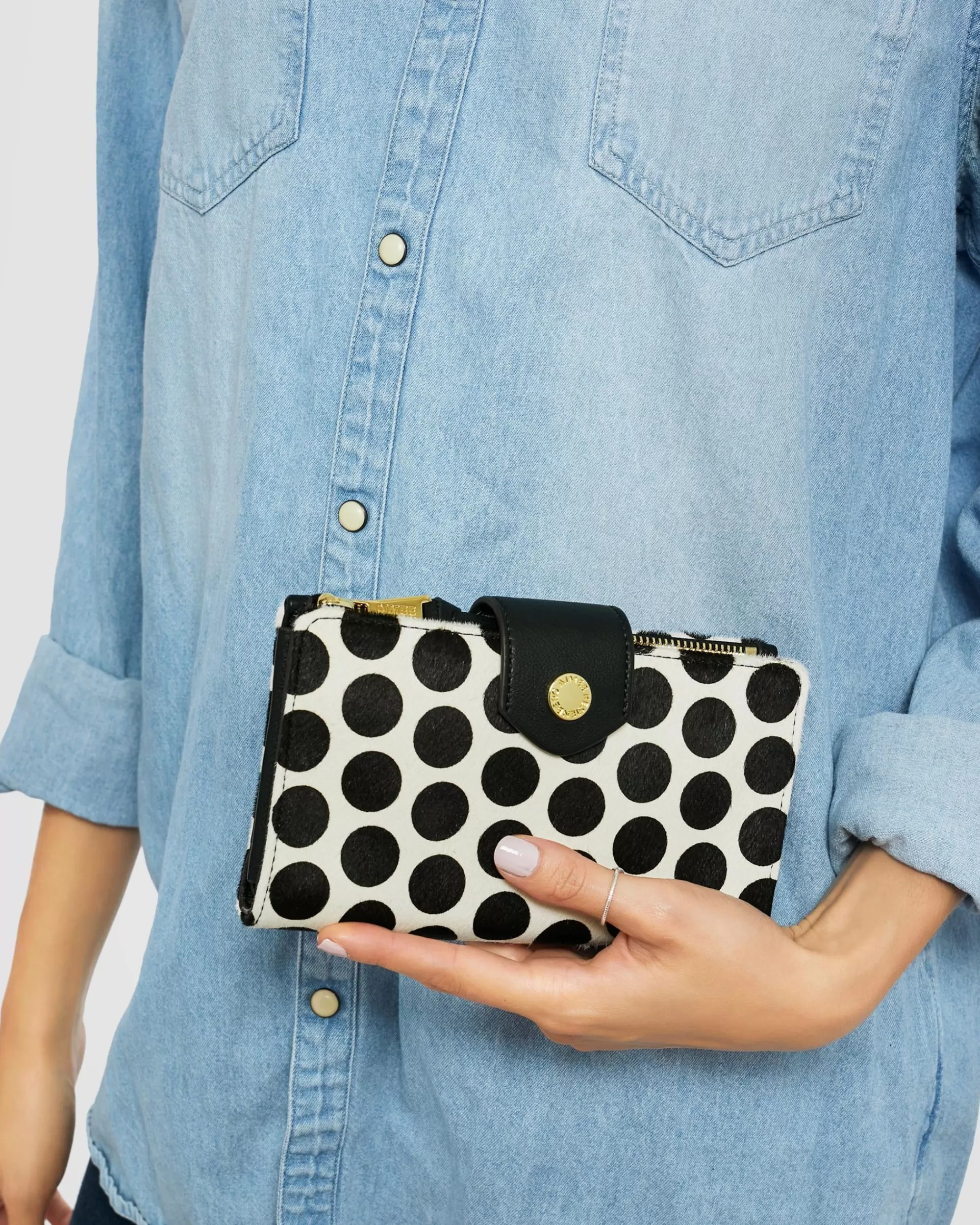 Aimee Kestenberg Clutches-Saba Tech Wallet Black Dot Haircalf