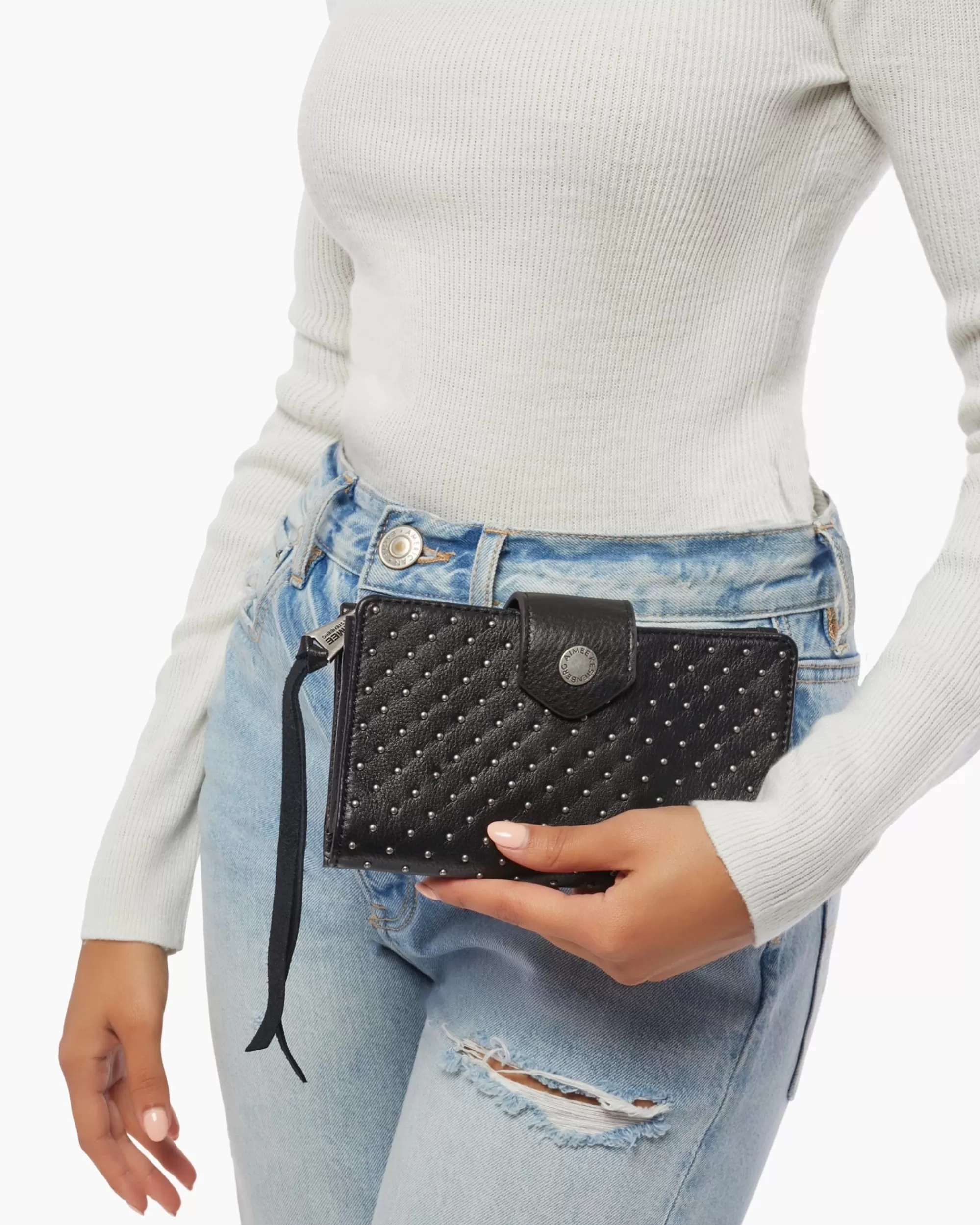 Aimee Kestenberg Clutches-Saba Tech Wallet Black Distressed Silver Studs